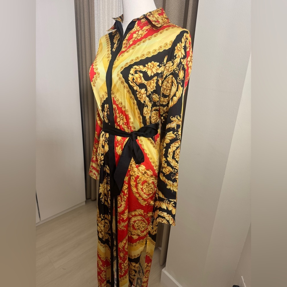 Marciano Gold and Red Slit Resort Gown - Picture 3 of 5